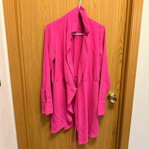 Chic Pink Ruffled Tying Cardigan